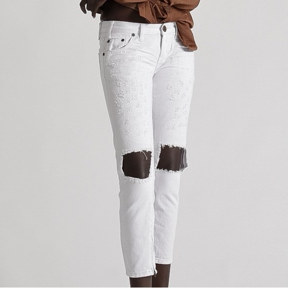 One Teaspoon White Freebirds Skinny Jeans Distressed Straight leg Ankle Zip - Picture 7 of 16